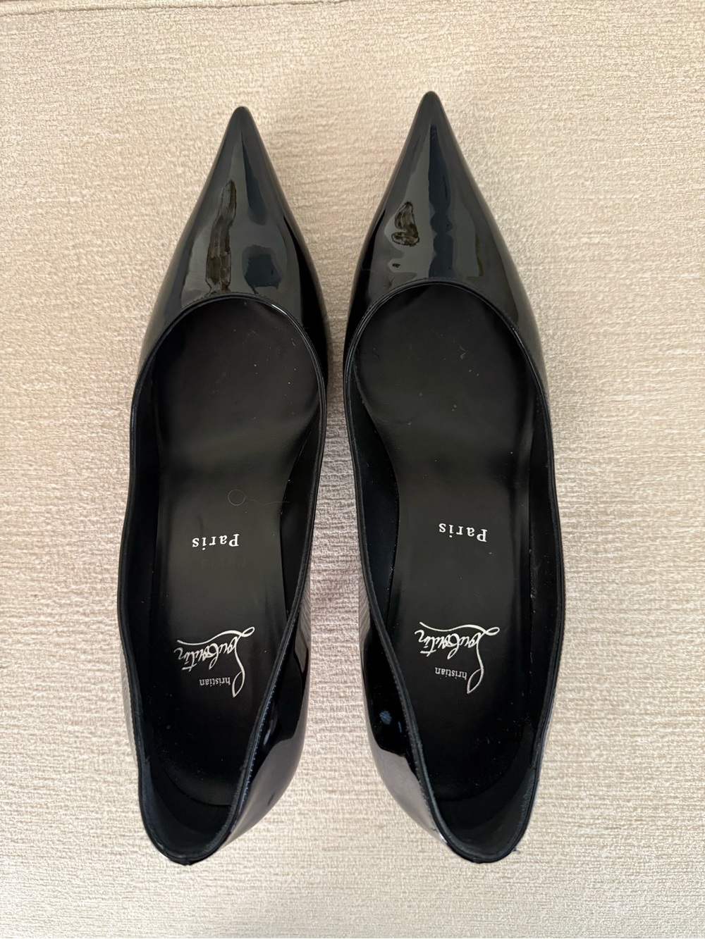 Christian Louboutin Black Patent Pointed-Toe Pumps with Red Soles